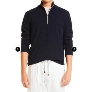 Eleventy Cashmere Navy Blue Quarter Zip Sweater Size XL